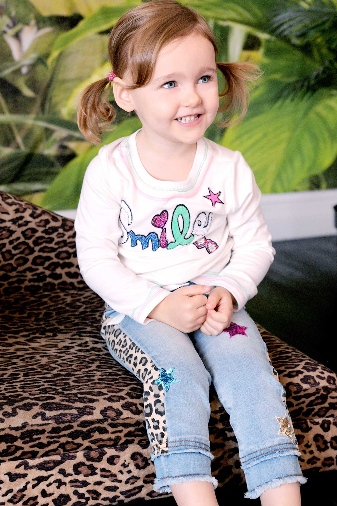 young girl jeans Baby Sara | Little Girls Leopard Print Striped Washed Jeans – myhannahbanana